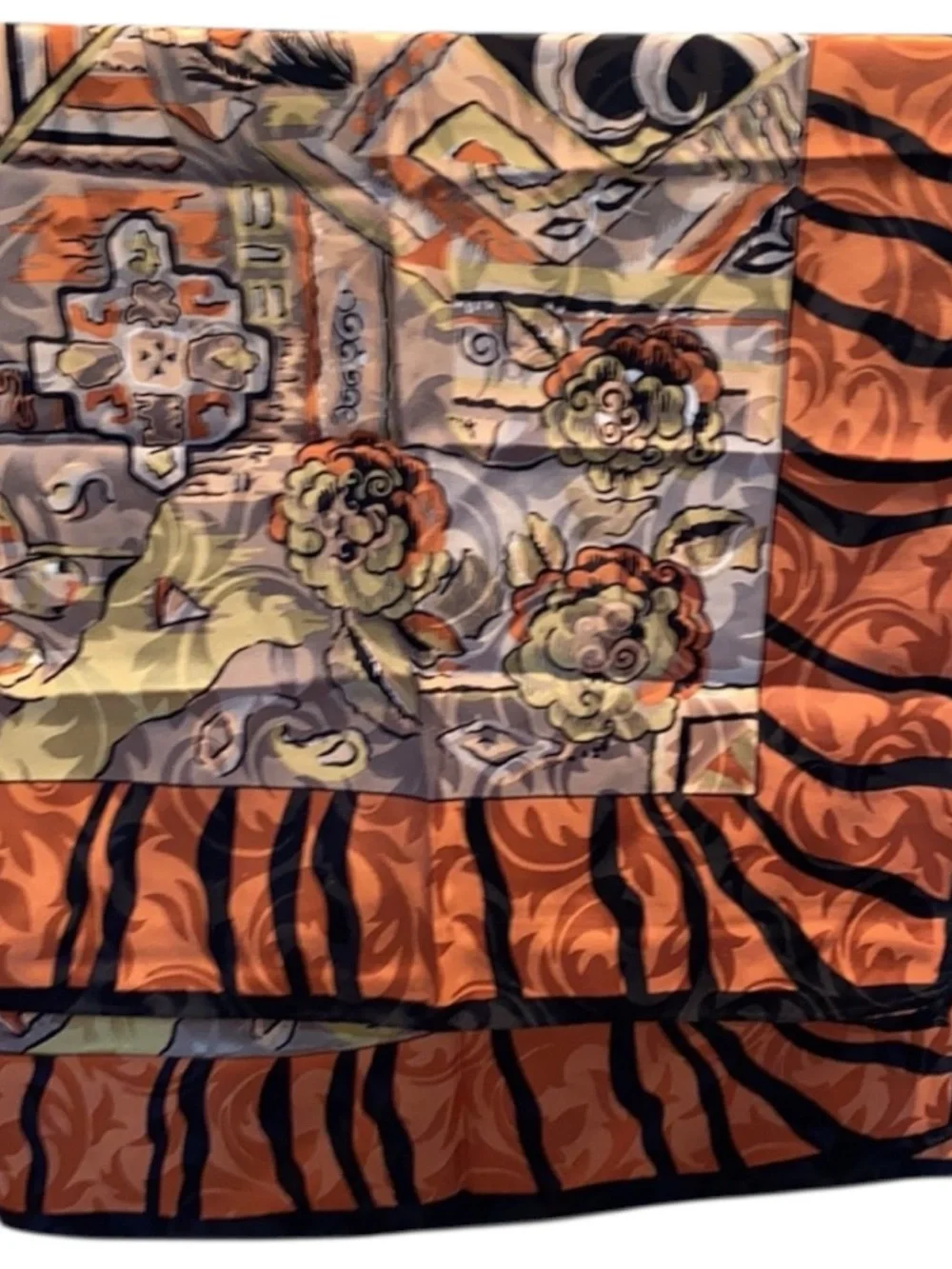 Vintage Italian 100% Silk Scarf Animal Print Pictorial Square 34”